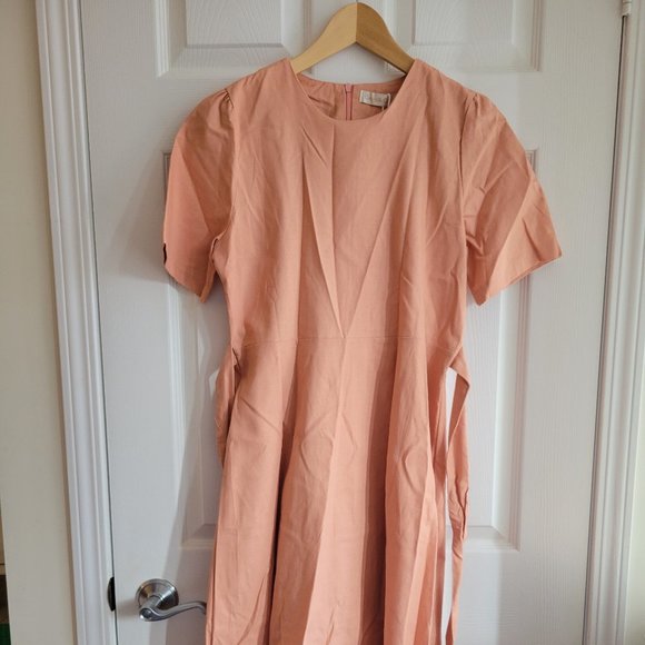 Pink Short-Sleeve Shift Midi A-line Dress - Picture 2 of 4